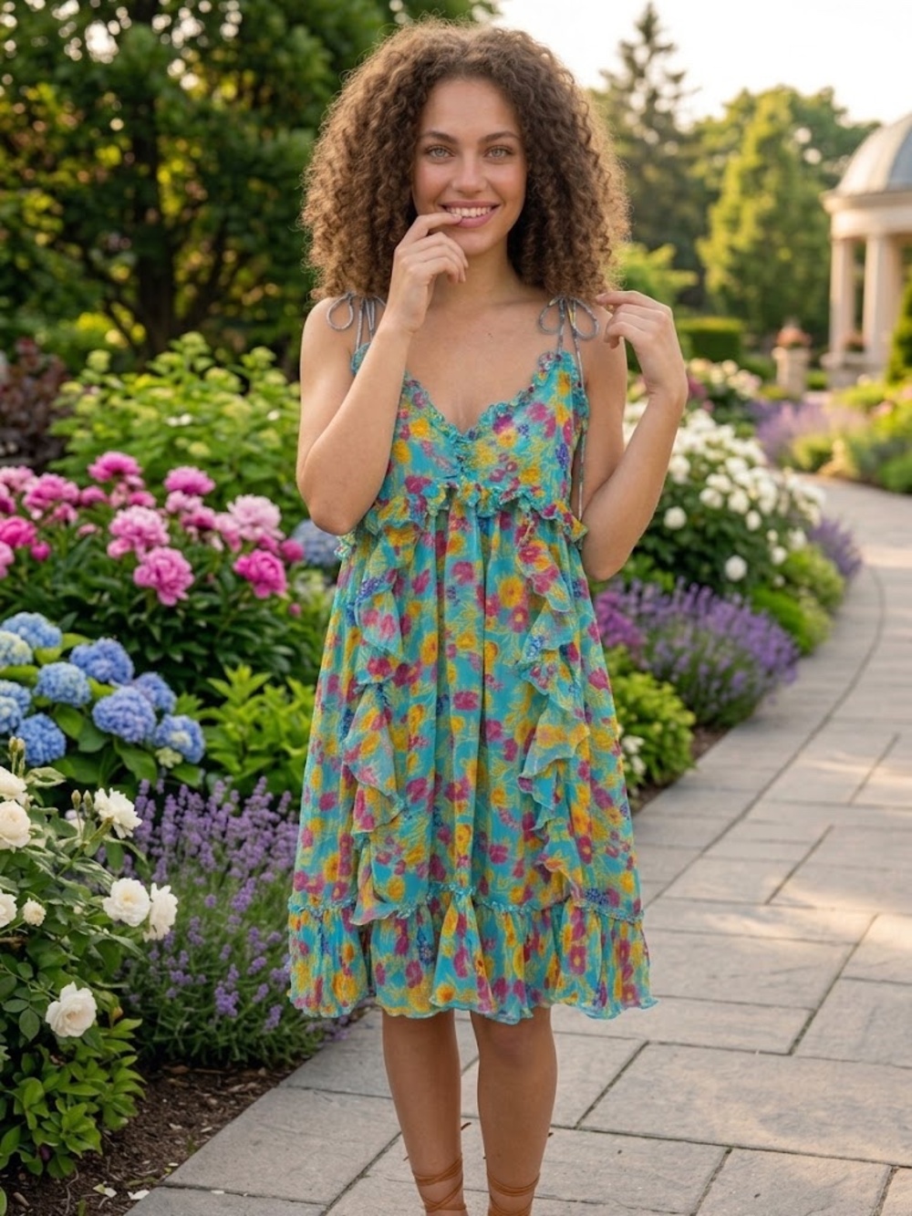 The Kooples Aqua Blue Floral Ruffled Mini Dress - Size 2 (US S)